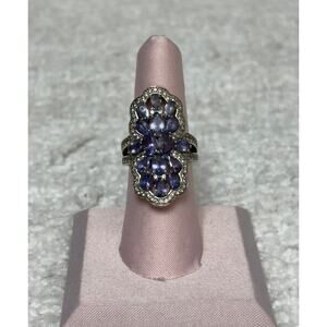 DK Sterling Silver Tanzanite & Zircon Statement Ring Size 7 #62363